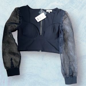 Awoo Black Cropped Mesh Top with Gold Zipper on back